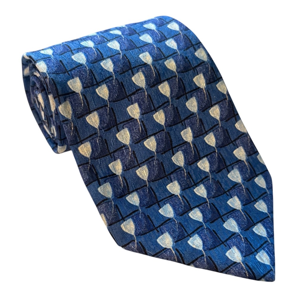 Canali Necktie Mens Blue Silk Geometric Pattern Made in Italy Luxury One Size‎